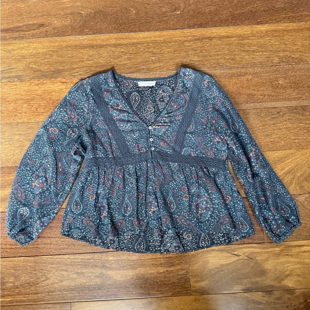 Lucky brand, Floral Blue- gray Women's Top
